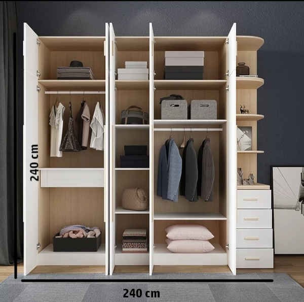 dressing-design-eclair-5-portes-etageres-4-tiroirs-ouvert-tunisie Dressing 10 portes ouvert partionnement étagères Tunisie