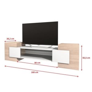 Table TV design moderne 160 cm couleur chêne et blanc