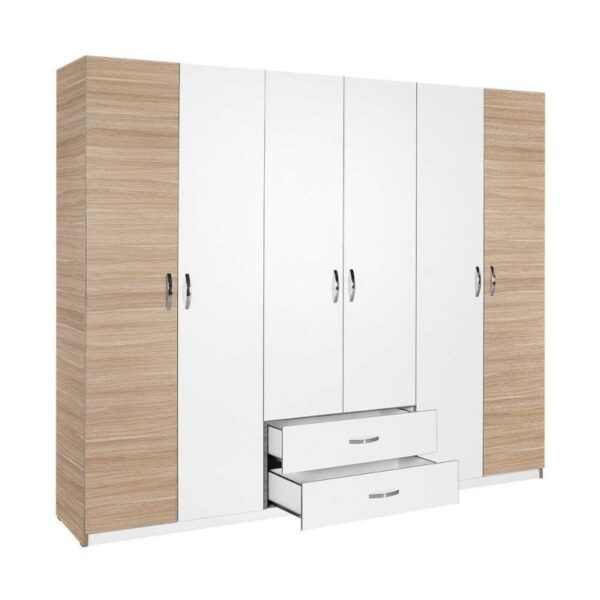 dressing-6-portes-2-tiroirs-blanche-beige-extérieur-tunisie Armoire chambre à coucher 6 portes – Image 3