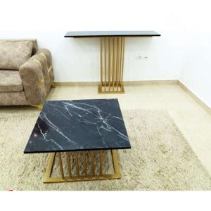 Ensemble table basse console d'entrée modèle Marmara marbre noir socle doré