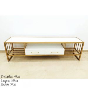 Table télévision table TV au tableau placement modèle horizon à fer forgé peinture dorée le reste est en bois fabriqué en Tunisie