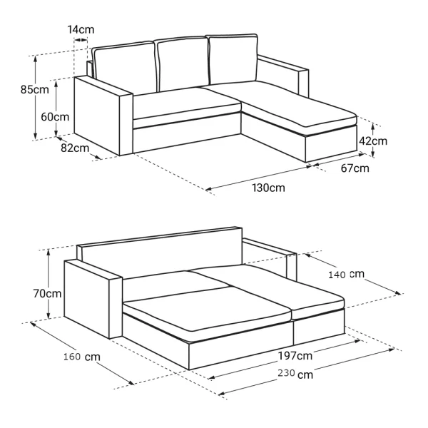 dimensions du canapé lit convertible avec coffre