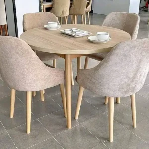 salle à manger ronde 4 places pieds bois hêtre plateau mdf stratifié