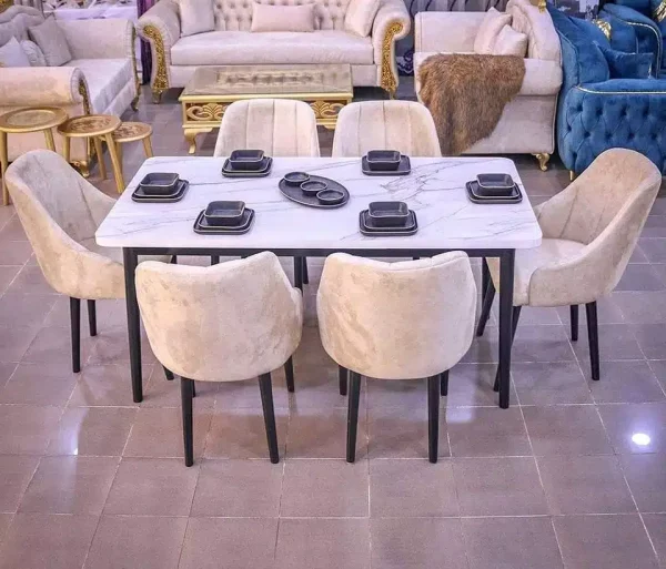 salle à manger marbel 6 chaises avec une table rectangulaire