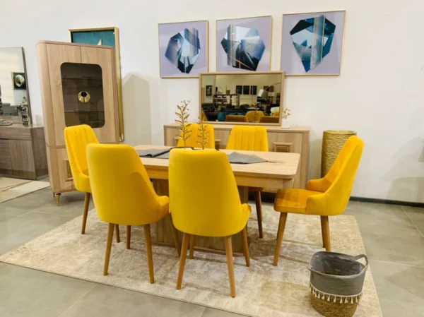 Salle à manger yellow de couleur jaune sur du bois massif table en MDF stratifié