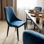 Chaise scandinave en tube rond acier couleur bleu pour salon de thé ou salle à manger