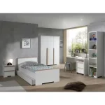 Chambre d'enfant de couleur blanche fabricant Tunisie composé d'une table de nuit un lit un dressing une étagère et un bureau