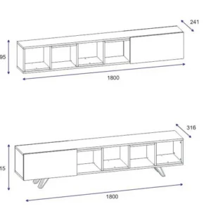 Dimensions 180 cm pour le meuble TV mural fabriqué en Tunisie