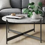 Table basse métallique noir fabriqué en Tunisie avec un plateau en MDF stratifié couleur marbre blanc italien