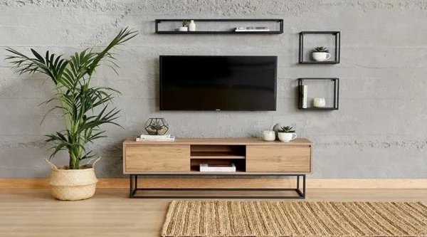 Meuble TV plasma métallique et bois