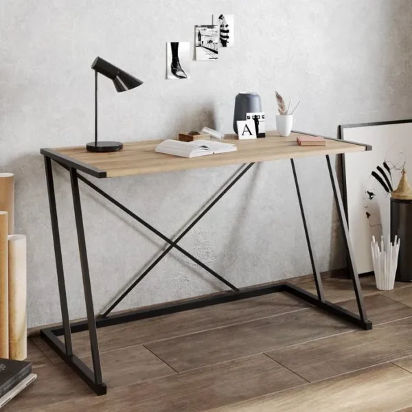 bureau simple forme Z socle métallique plateau MDF stratifié