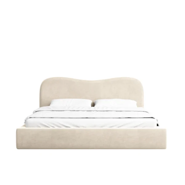 lit capitonné vague tissu bouclette en beige modèle 2024