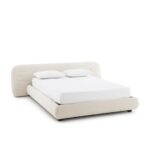 Lit capitonné 2 places tissu bouclette en beige fabriqué en Tunisie disponible en 160x190 , 160x200 , 180x200