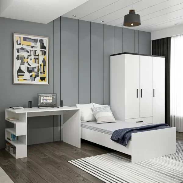 Chambre enfant Tivana composé d'un bureau et armoire ,un lit 90x190 en MDF stratifié