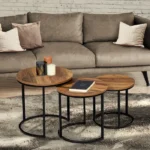 table basse gigogne triple plateau rond et socle métallique