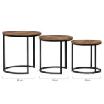 3 tables basses gigognes plateau rond , socle métallique
