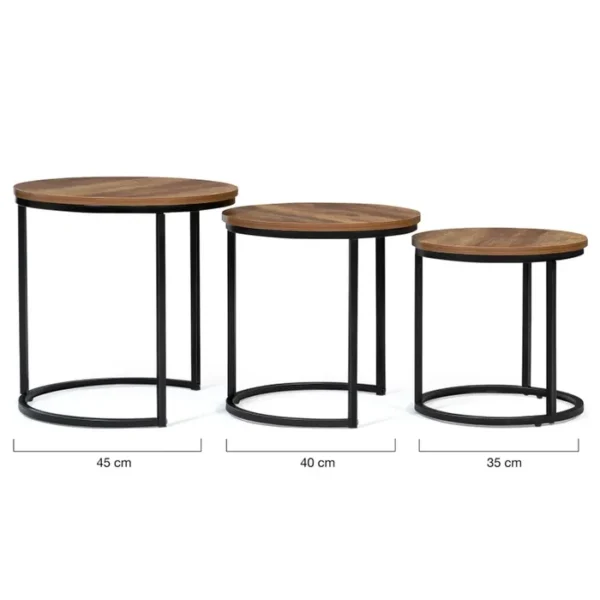 3 tables basses gigognes plateau rond , socle métallique