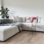 salon d'angle cube carcasse bois rouge tissu bouclette