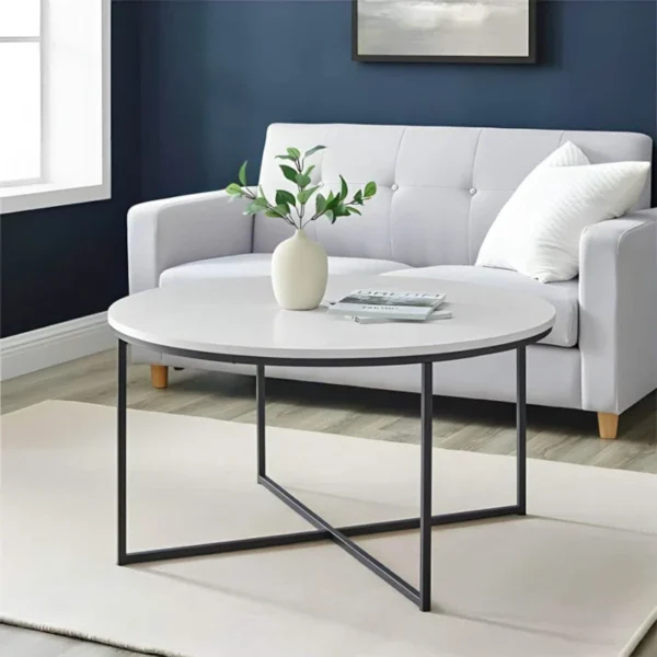 table basse niven socle noir métallique plateau mdf blanc