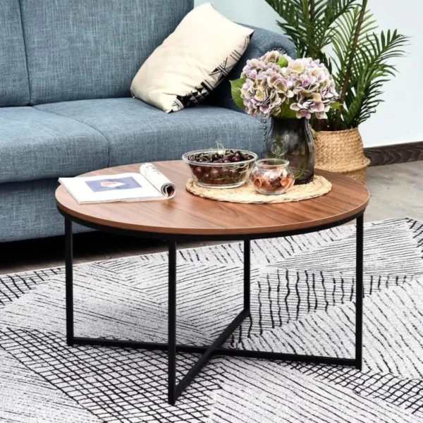 table basse niven plateau mdf stratifié noyer foncé