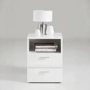 table de nuit blanche 2 tiroirs et 1 niche