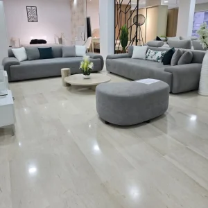 Salon Vita 7 places tissu bouclette , structure bois rouge